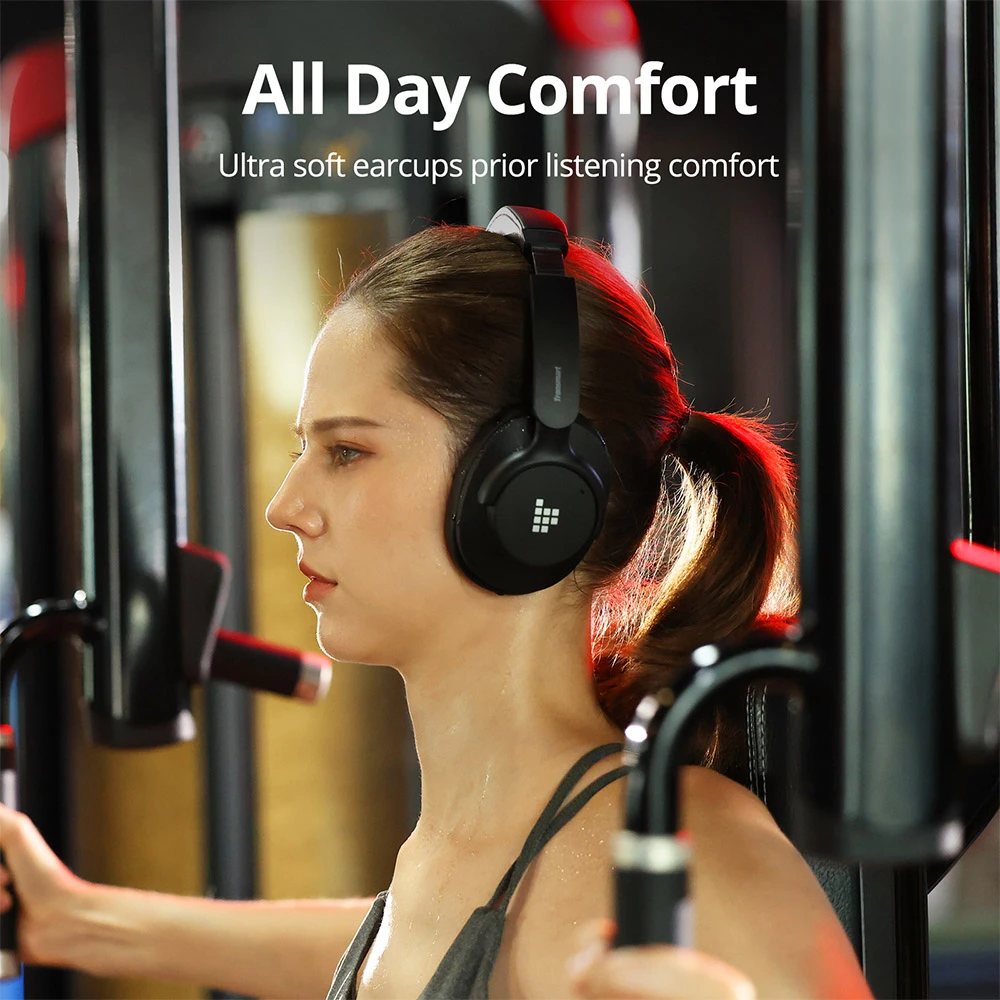 Tronsmart SOUNFII Q20S Hybrid ANC Headphones, Bluetooth 5.3, Hybrid Active Noise Cancellation, 60 Hours Playtime, Hi-Res Audio, 90° Swiveling Earpads, Pair with 2 Devices, Tronsmart App Control - Black