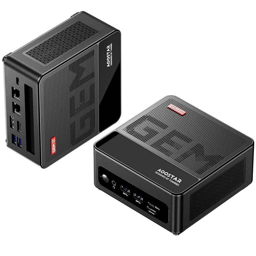 AOOSTAR GEM12 PRO Mini PC, AMD Ryzen 7 8845HS 8 Core Up to 5.1GHz, 32GB DDR5 RAM 1TB PCle 4.0 SSD, HDMI 2.1 + DP 1.4+ USB 4 + Type-C 4K 120Hz Four Screen Display, WiFi 6 Bluetooth 5.2, 2*2.5G LAN, 2*USB3.2  2*USB2.0 1*Oculink, Adjustable BIOS