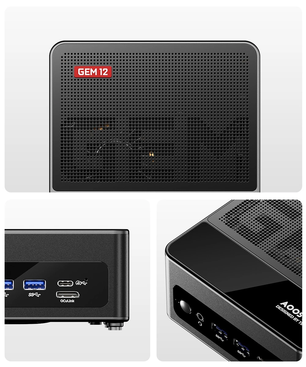 AOOSTAR GEM12 PRO Mini PC, AMD Ryzen 7 8845HS 8 Core Up to 5.1GHz, 32GB DDR5 RAM 1TB PCle 4.0 SSD, HDMI 2.1 + DP 1.4+ USB 4 + Type-C 4K 120Hz Four Screen Display, WiFi 6 Bluetooth 5.2, 2*2.5G LAN, 2*USB3.2  2*USB2.0 1*Oculink, Adjustable BIOS