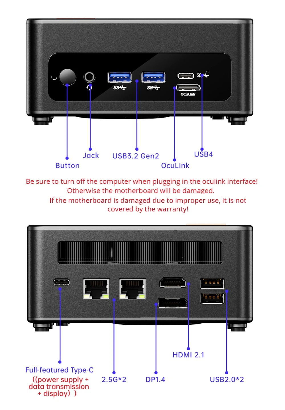 AOOSTAR GEM12 Mini PC, AMD Ryzen 9 6900HX 8 Core Up to 4.9GHz, 32GB DDR5 RAM 1TB PCle 4.0 SSD, HDMI 2.1 + DP 1.4+ USB 4 + Type-C 4K 120Hz Four Screen Display, WiFi 6 Bluetooth 5.2, 2*2.5G LAN, 2*USB3.2  2*USB2.0 1*Oculink