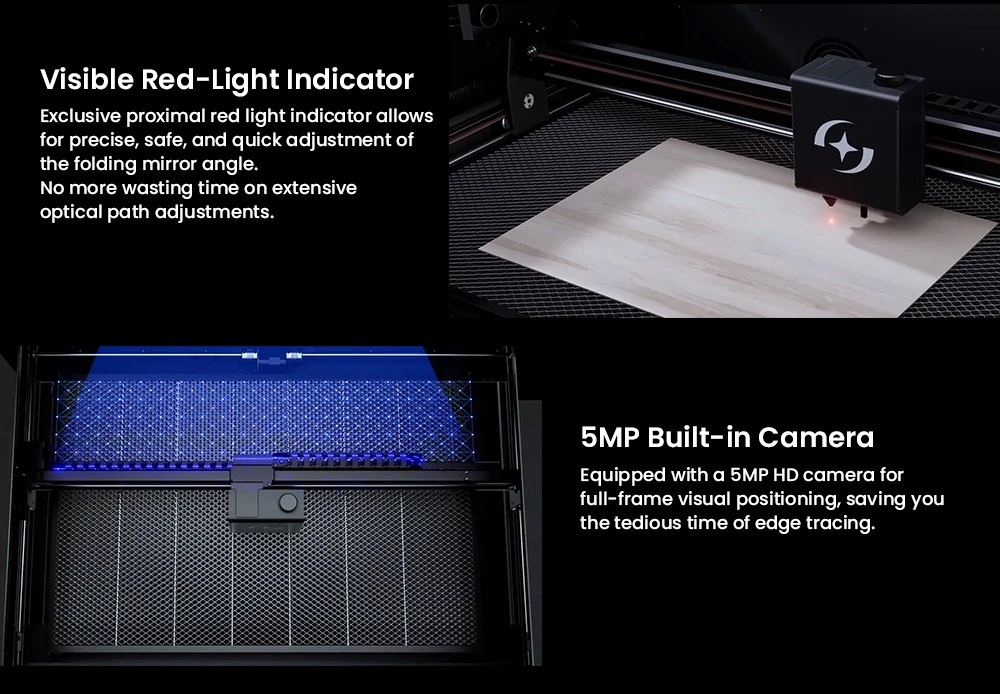 ATOMSTACK Hurricane CO2 Class1 Laser Engraver Cutter, 55W Power, 0.01mm Precision, 600mm/s Engraving Speed, 500*300mm, Visible Red-Light Indicator, 5MP Camera, Auto Fire Extinguisher, Smoke Exhaust System