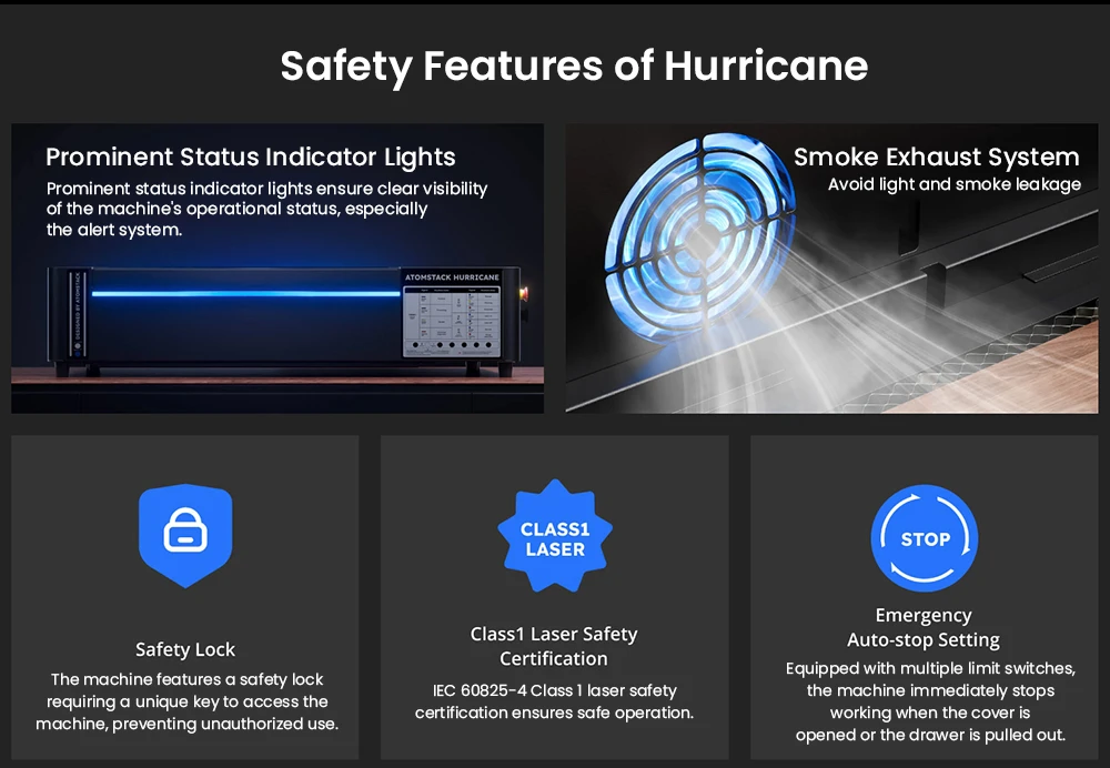 ATOMSTACK Hurricane CO2 Class1 Laser Engraver Cutter, 55W Power, 0.01mm Precision, 600mm/s Engraving Speed, 500*300mm, Visible Red-Light Indicator, 5MP Camera, Auto Fire Extinguisher, Smoke Exhaust System