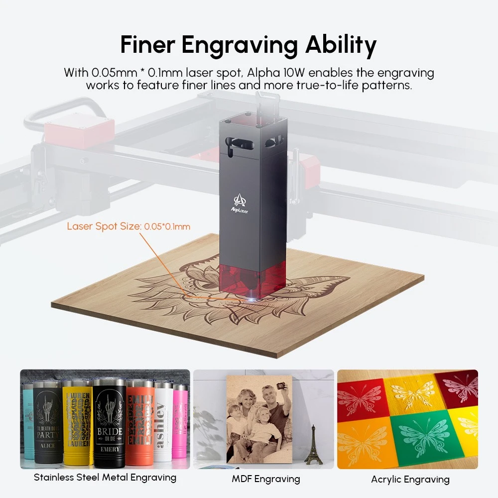 AlgoLaser Alpha 10W Laser Engraver, 400mm/s Engraving Speed, 400*400mm (157.5*157.5inch)