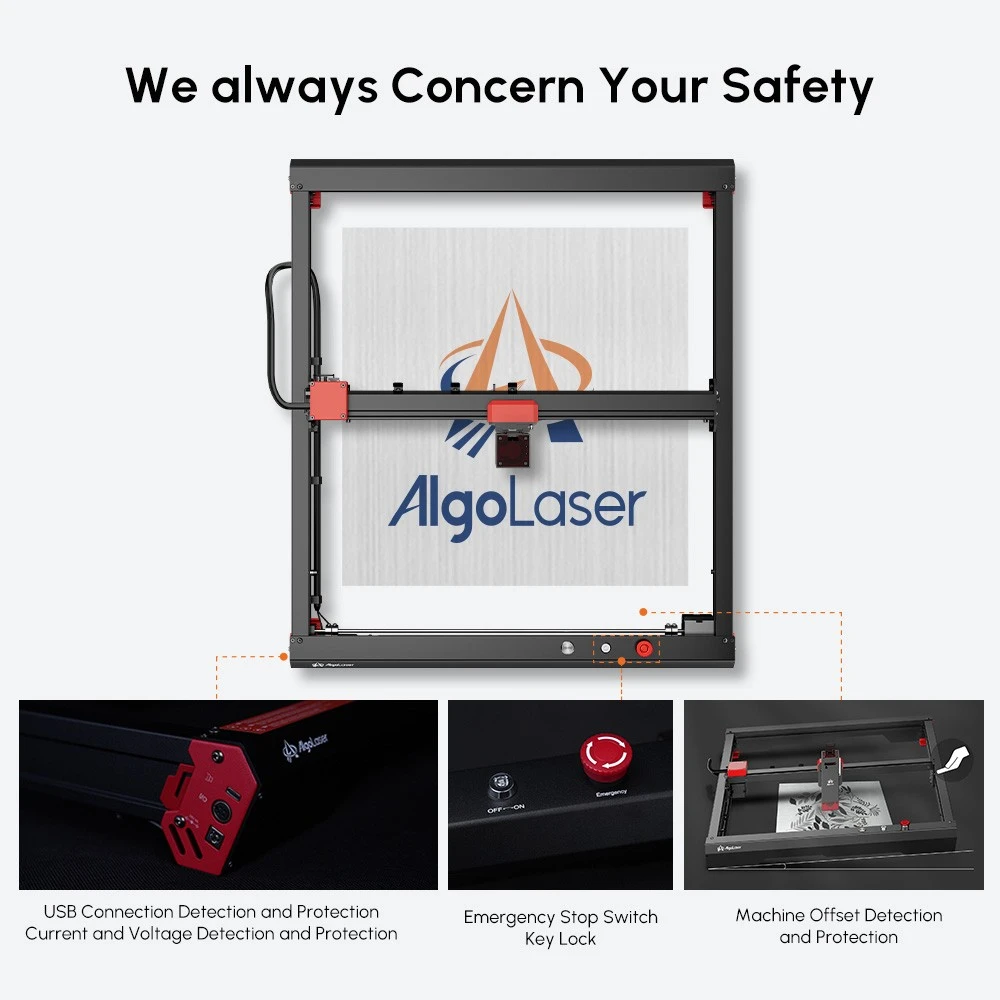 AlgoLaser Alpha 10W Laser Engraver, 400mm/s Engraving Speed, 400*400mm (157.5*157.5inch)