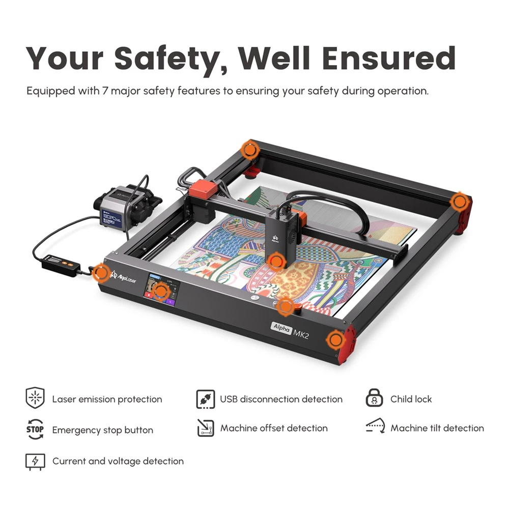 AlgoLaser Alpha MK2 20W Laser Engraver, with Air Pump, Smart Touch Screen, 20,000mm/min, 400*410mm (157.5*161.4inch)