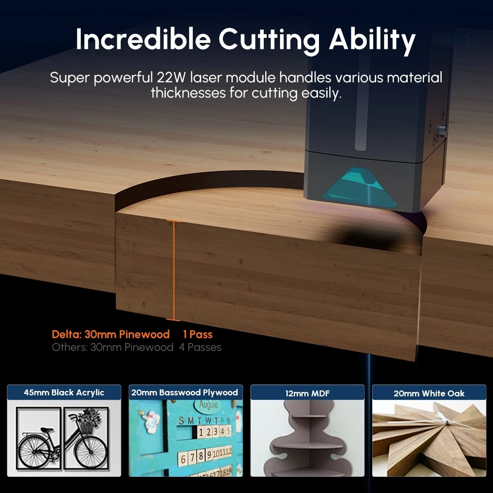 Лазерный гравер AlgoLaser Delta 22 Вт, с воздушным насосом, скорость гравировки 500 мм/с, 440*415 мм (173,2*163,4 дюйма)