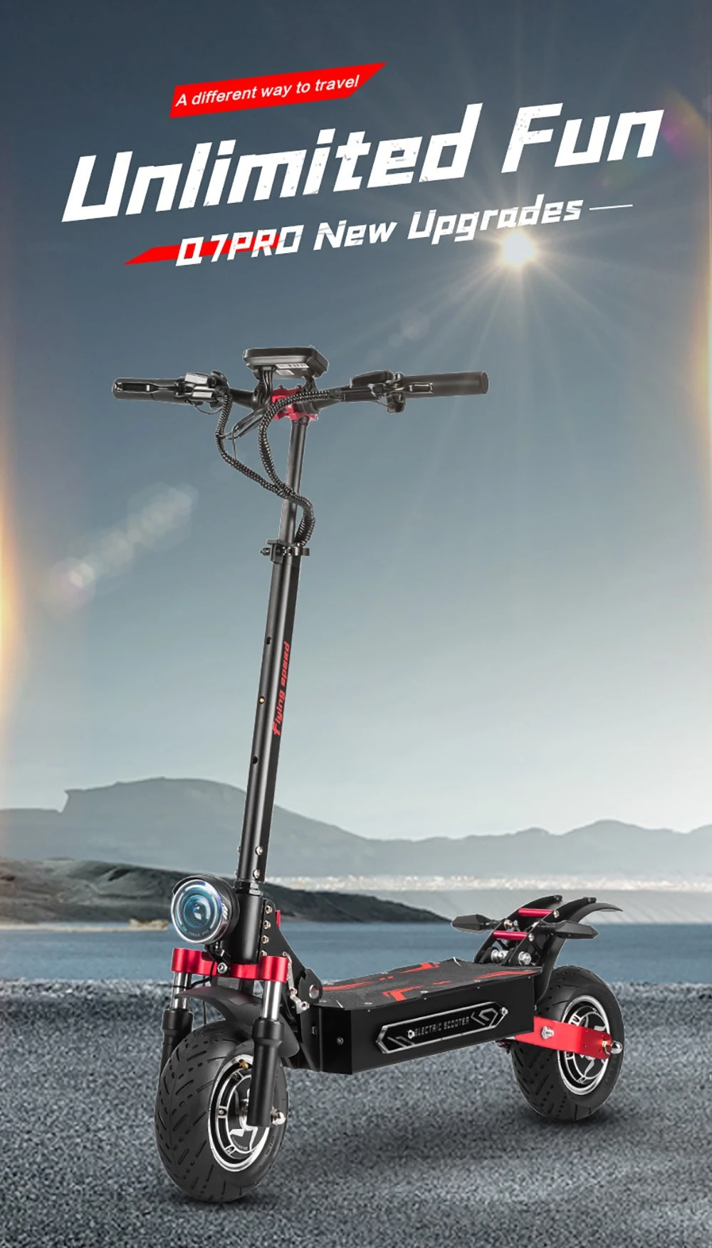 Trottinette électrique BOYUEDA Q7 Pro Max, moteur 1600 W x 2, batterie 52 V 28 Ah, pneu 10 pouces, vitesse maximale 70 km/h, autonomie 110 km, doubles freins à disque hydrauliques, amortisseur hydraulique avant et amortisseur à ressort arrière, écran LCD