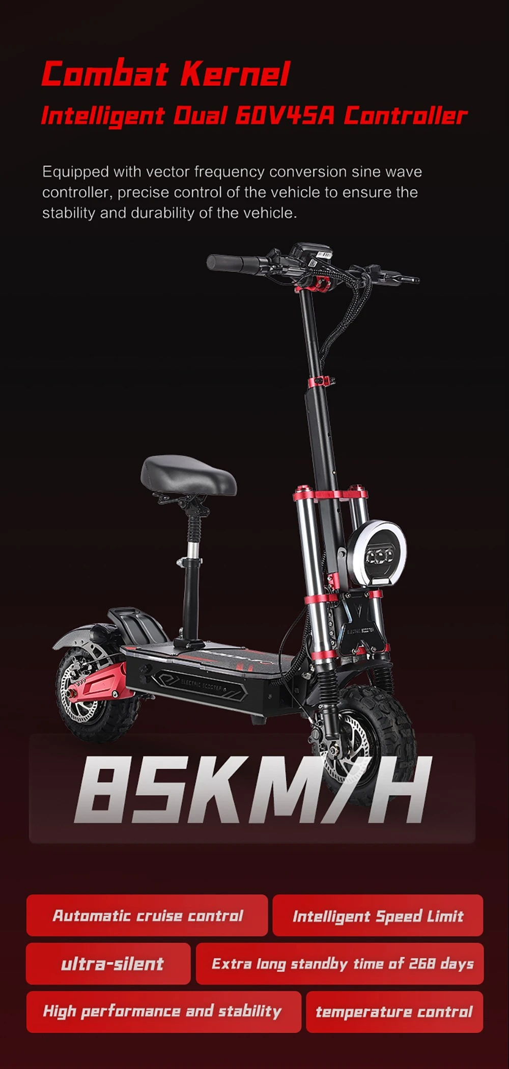 BOYUEDA S5-11 Electric Scooter, 2*3000W Motor, 60V 38AH Battery, 11-inch Tire, 85km/h Max Speed, 120km Range, Dual Hydraulic Disc Brakes, Hydraulic Shock Absorber, LCD Display