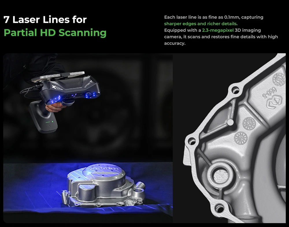 Creality RaptorX 3D Scanner, Wireless Hybrid 41-line Blue Laser & NIR, Objects Between 5-4000mm, Wireless Handle, 0.02mm Accuracy