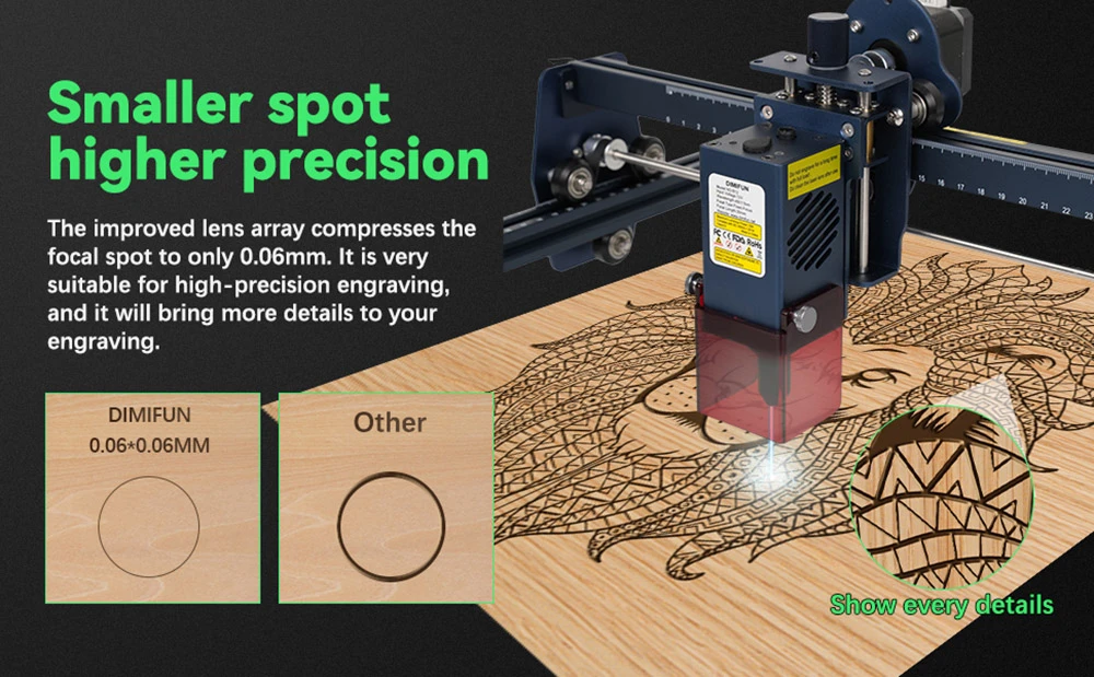 DIMIFUN DM6 B12 12W Laser Engraving Machine, Eye Protection, 0.01mm Accuracy, 0.06mm Spot, 12000mm/min Speed, 330*330mm