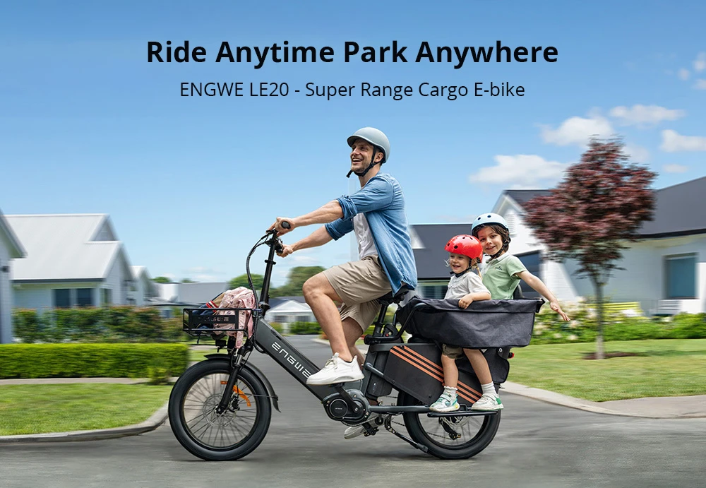 ENGWE LE20 Cargo Electric Bike, 250W Mid-drive Motor, Torque Sensor, 48V 19.2Ah Battery, 20x3.0-inch Tires, 25km/h Max Speed, 180km Range, Hydraulic Disc Brakes, Front Suspension, SHIMANO 7-Speed, 200kg Cargo Capacity - Blue