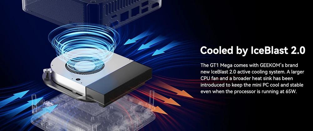 GEEKOM GT1 Mega AI Mini PC, Intel Core Ultra U7-155H 16 Cores Up to 4.9GHz, 32GB DDR5 RAM 1TB SSD, 2 *USB4.0 (8K)+2*HDMI 2.0 (4K) 4 Screens Display, WiFi7 Bluetooth5.4, 5*USB3.2 1*USB2.0 2*RJ45 1*SD Card 1*Headphone Jack, IceBlast 2.0 Cooling System