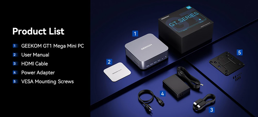 GEEKOM GT1 Mega AI Mini PC, Intel Core Ultra U7-155H 16 Cores Up to 4.9GHz, 32GB DDR5 RAM 1TB SSD, 2 *USB4.0 (8K)+2*HDMI 2.0 (4K) 4 Screens Display, WiFi7 Bluetooth5.4, 5*USB3.2 1*USB2.0 2*RJ45 1*SD Card 1*Headphone Jack, IceBlast 2.0 Cooling System