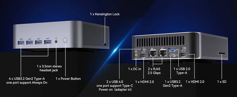 GEEKOM GT1 Mega AI Mini PC, Intel Core Ultra U7-155H 16 Cores Up to 4.9GHz, 32GB DDR5 RAM 1TB SSD, 2 *USB4.0 (8K)+2*HDMI 2.0 (4K) 4 Screens Display, WiFi7 Bluetooth5.4, 5*USB3.2 1*USB2.0 2*RJ45 1*SD Card 1*Headphone Jack, IceBlast 2.0 Cooling System