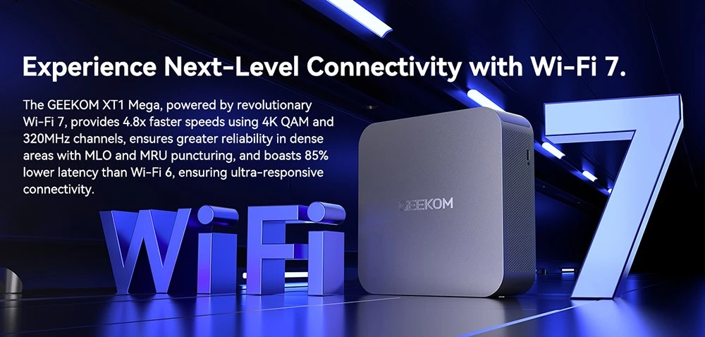 GEEKOM GT1 Mega AI Mini PC, Intel Core Ultra U7-155H 16 Cores Up to 4.9GHz, 32GB DDR5 RAM 1TB SSD, 2 *USB4.0 (8K)+2*HDMI 2.0 (4K) 4 Screens Display, WiFi7 Bluetooth5.4, 5*USB3.2 1*USB2.0 2*RJ45 1*SD Card 1*Headphone Jack, IceBlast 2.0 Cooling System