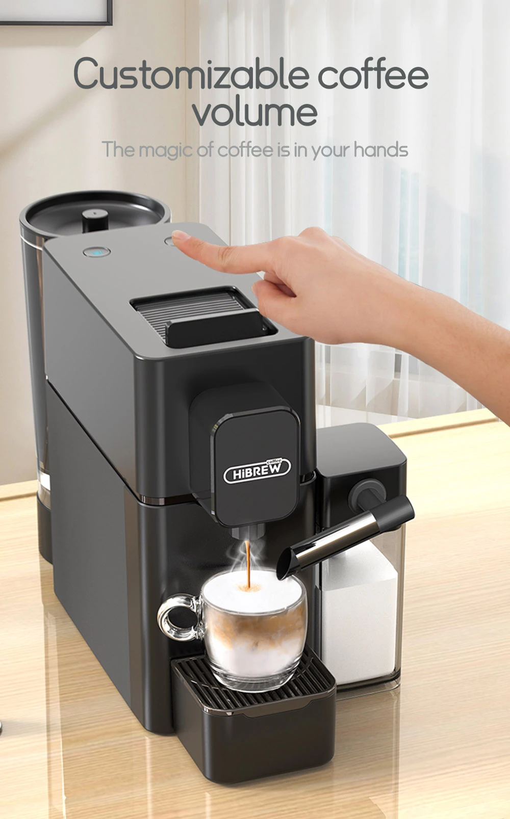 HiBREW H15 Nes Capsule Coffee Machine, 20 Bar High-pressure Extraction, Removable Milk Tank, Adjustable Temperature & Capacity