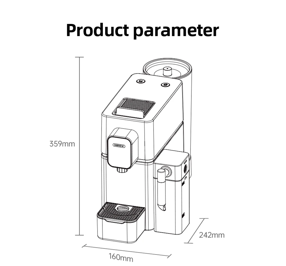 HiBREW H15 Nes Capsule Coffee Machine, 20 Bar High-pressure Extraction, Removable Milk Tank, Adjustable Temperature & Capacity