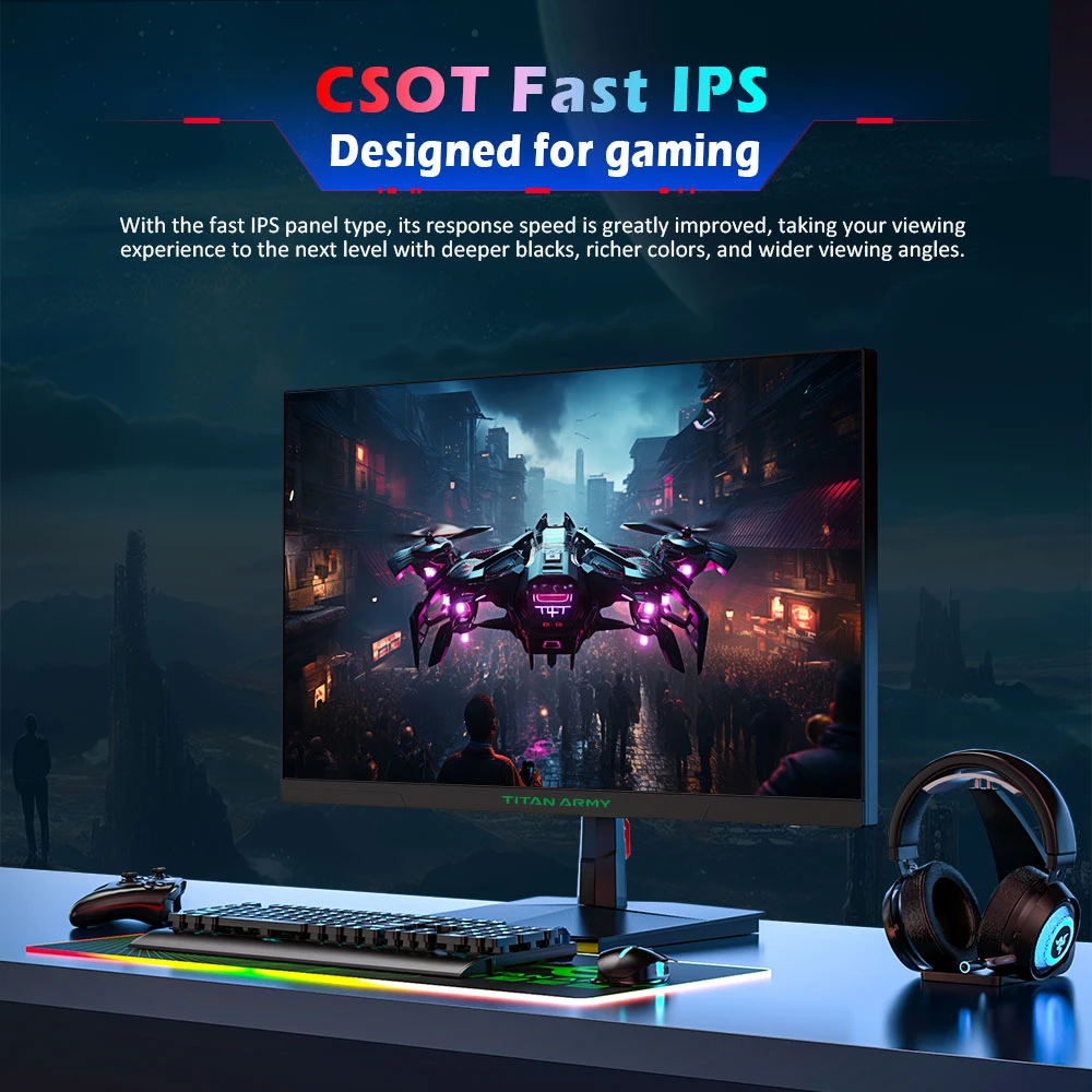 TITAN ARMY P2510HS Gaming Monitor, 24.5'' 1920*1080 CSOT Fast IPS Screen, 300Hz Refresh Rate, 1ms GTG Response Time, HDR400, 121% sRGB, Dynamic OD, Gaming Assist, 10 Scene Modes, PIP/PBP Display, Adjustable Tilt Stand, Wall Mounting