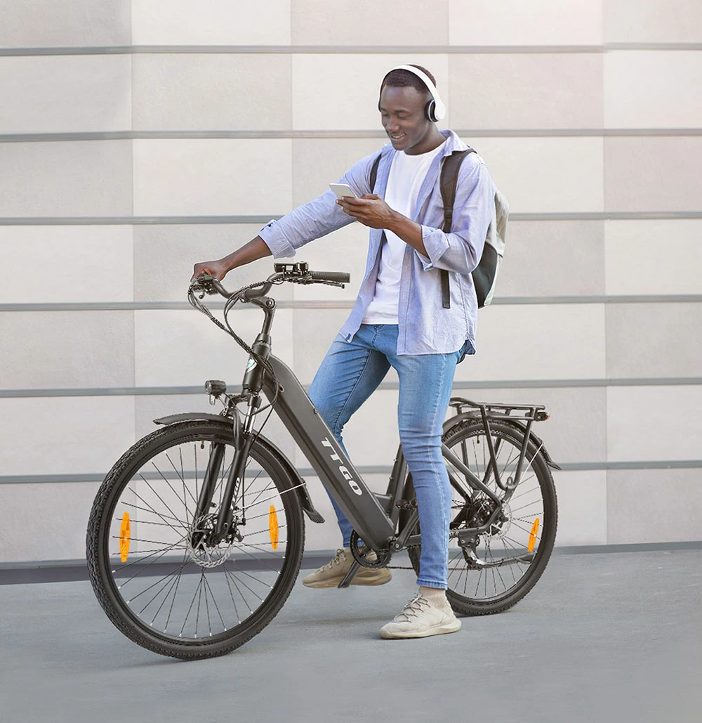 TTGO HZ-28ST Electric Bike, 250W Motor, 36V 20Ah Battery, 700C*45C Tire, 25km/h Max Speed, 100km Max Range, Disc Brake, Shimano 7 Speed, LCD Display - Black