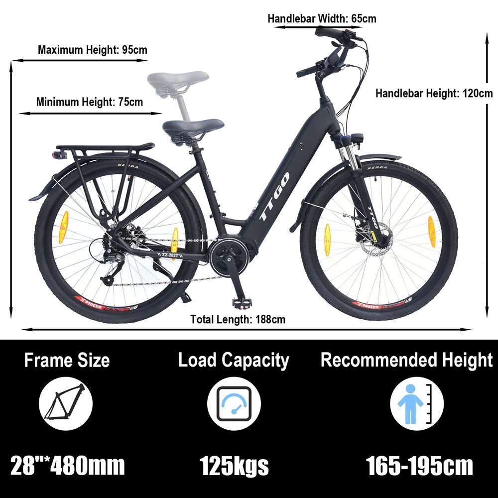 TTGO LK-ZZ-28ST Electric Bike, 250W Motor, 36V 20AH Battery, 700C*45C Tires, 25km/h Max Speed, 180km Range, Hydraulic Disc Brake, Shimano 9 Speed, LCD Display - Black