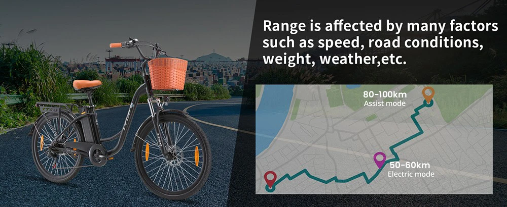 TTGO YY-26ST Electric Bike, 250W Motor, 36V 14.5AH Battery, 26*1.95-inch Tires, 25km/h Max Speed, 100km Max Range, Disc Brake, SHIMANO 6-speed, LED Display - White