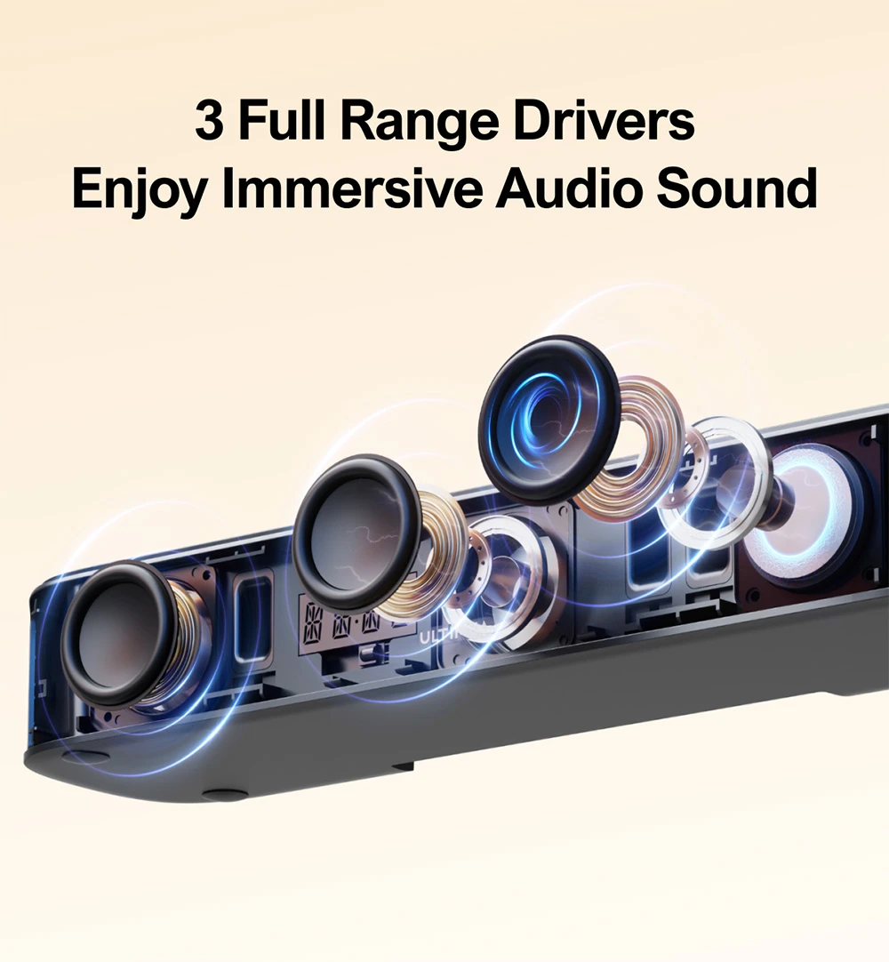 Ultimea Aura A40 Soundbar-subwoofer-kaiutinsarja, 7.1 kanava, sovellusohjaus, 10 kaistaista taajuuskorjainasetukset, 121 esiasetettua EQ-matriisia, Bluetooth 5.3, 330 W huipputeho