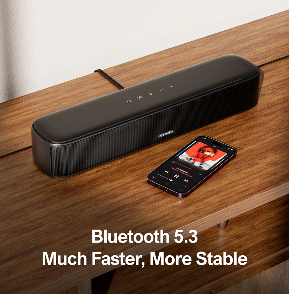 Ultimea Aura A40 Soundbar-subwoofer-kaiutinsarja, 7.1 kanava, sovellusohjaus, 10 kaistaista taajuuskorjainasetukset, 121 esiasetettua EQ-matriisia, Bluetooth 5.3, 330 W huipputeho