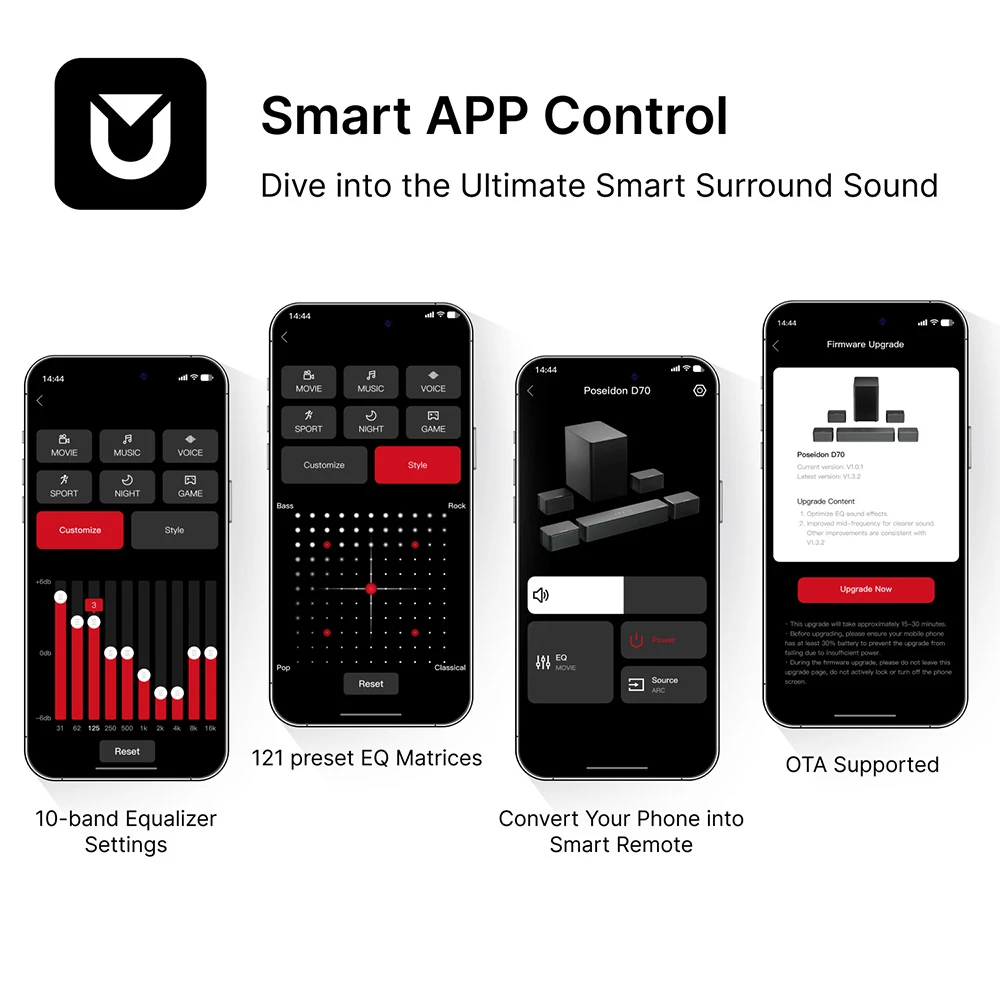 Ultimea Poseidon D70 Soundbar Subwoofer Speaker Kit, 7.1 Channel, 10 Bands Equalizer, 121 Preset EQ Matrices