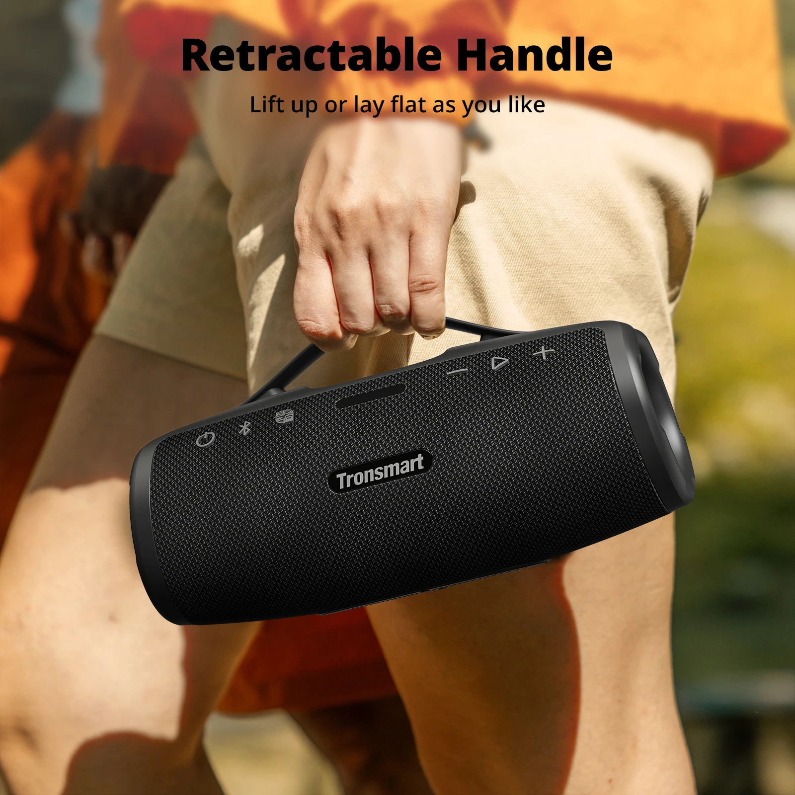 Tronsmart Mirtune S100 Portable Outdoor Speaker, Bluetooth 5.3, 50W Output, 20 Hours of Playtime, Customizable EQ, IPX7 Waterproof, Retractable Handle - Black