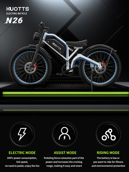 DUOTTS N26 Electric Bike, 750W*2 Motors, 55km/h Max Speed, 26*4.0