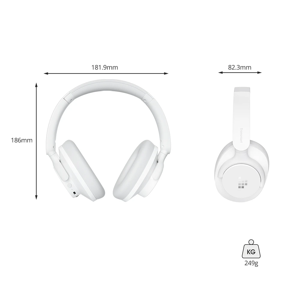 Căști ANC hibride Tronsmart SOUNFII Q20S, Bluetooth 5.3, anulare activă hibridă a zgomotului, timp de redare 60 de ore, sunet de înaltă rezoluție, căști pentru urechi pivotante la 90°, pereche cu 2 dispozitive, control al aplicației Tronsmart - alb