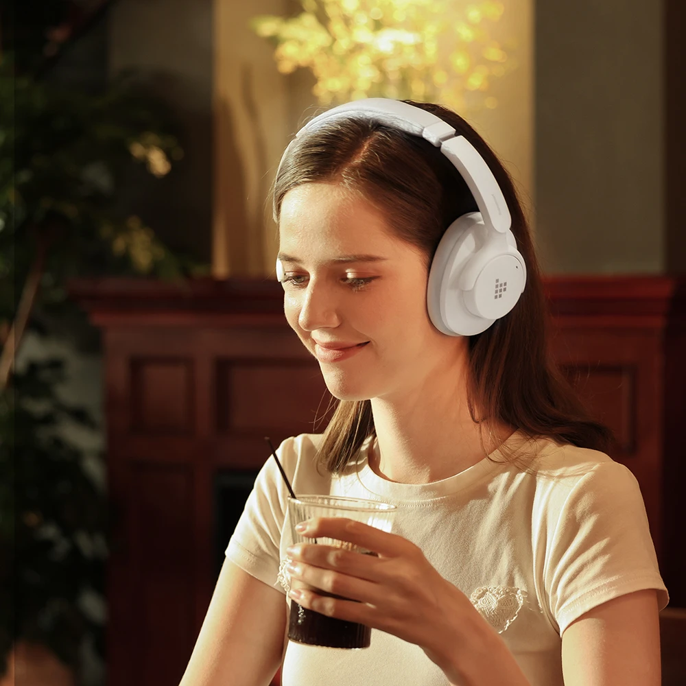 Căști ANC hibride Tronsmart SOUNFII Q20S, Bluetooth 5.3, anulare activă hibridă a zgomotului, timp de redare 60 de ore, sunet de înaltă rezoluție, căști pentru urechi pivotante la 90°, pereche cu 2 dispozitive, control al aplicației Tronsmart - alb