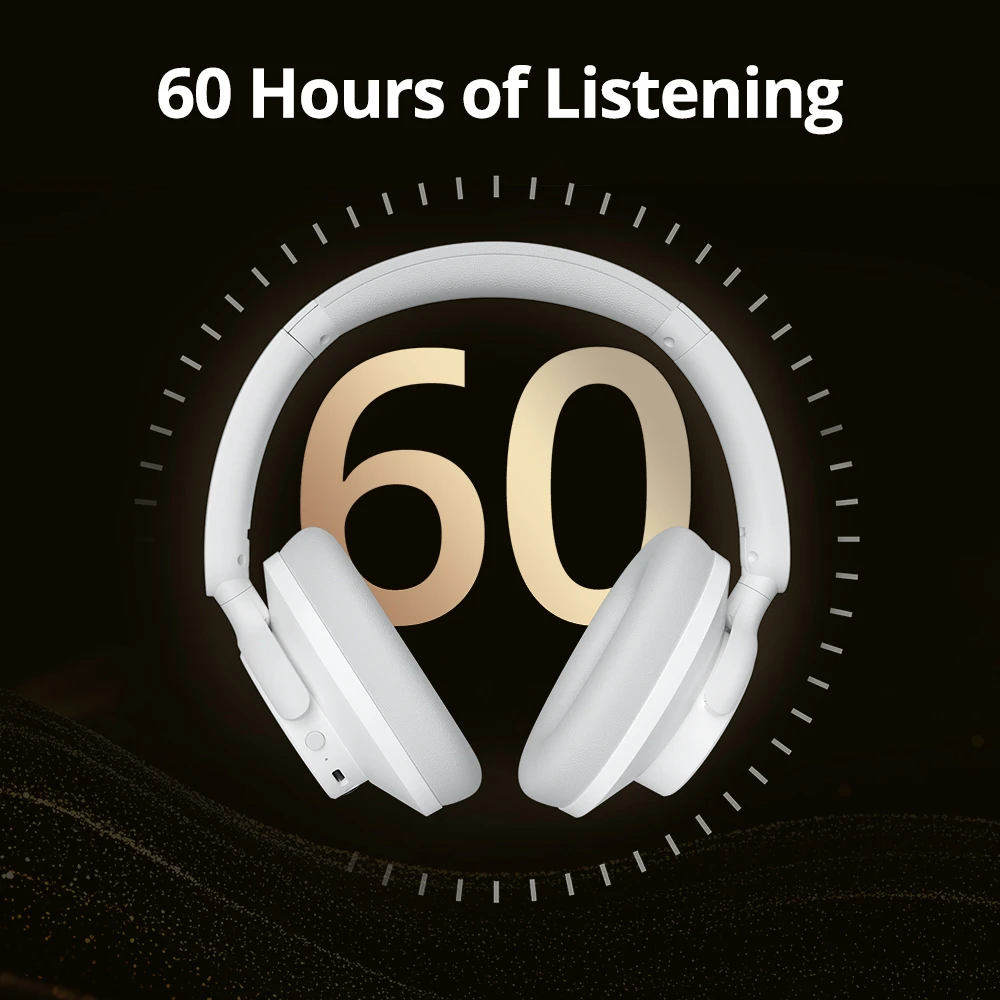 Căști ANC hibride Tronsmart SOUNFII Q20S, Bluetooth 5.3, anulare activă hibridă a zgomotului, timp de redare 60 de ore, sunet de înaltă rezoluție, căști pentru urechi pivotante la 90°, pereche cu 2 dispozitive, control al aplicației Tronsmart - alb