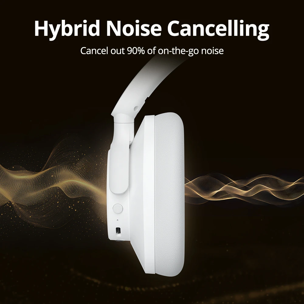 Căști ANC hibride Tronsmart SOUNFII Q20S, Bluetooth 5.3, anulare activă hibridă a zgomotului, timp de redare 60 de ore, sunet de înaltă rezoluție, căști pentru urechi pivotante la 90°, pereche cu 2 dispozitive, control al aplicației Tronsmart - alb
