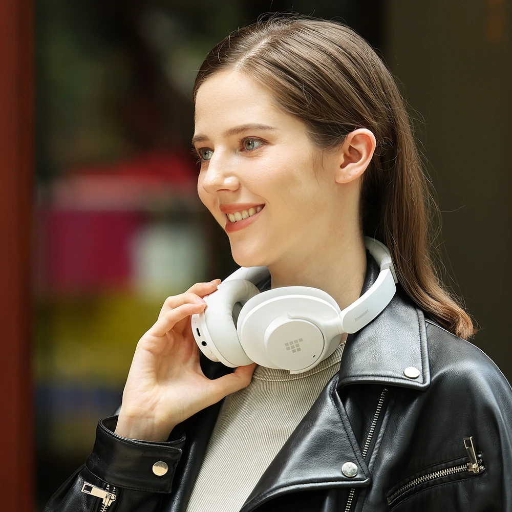 Căști ANC hibride Tronsmart SOUNFII Q20S, Bluetooth 5.3, anulare activă hibridă a zgomotului, timp de redare 60 de ore, sunet de înaltă rezoluție, căști pentru urechi pivotante la 90°, pereche cu 2 dispozitive, control al aplicației Tronsmart - alb