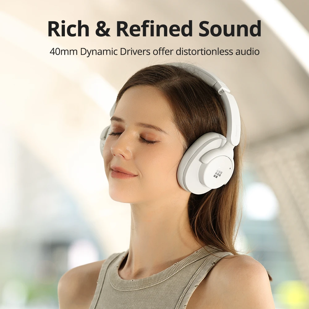 Căști ANC hibride Tronsmart SOUNFII Q20S, Bluetooth 5.3, anulare activă hibridă a zgomotului, timp de redare 60 de ore, sunet de înaltă rezoluție, căști pentru urechi pivotante la 90°, pereche cu 2 dispozitive, control al aplicației Tronsmart - alb