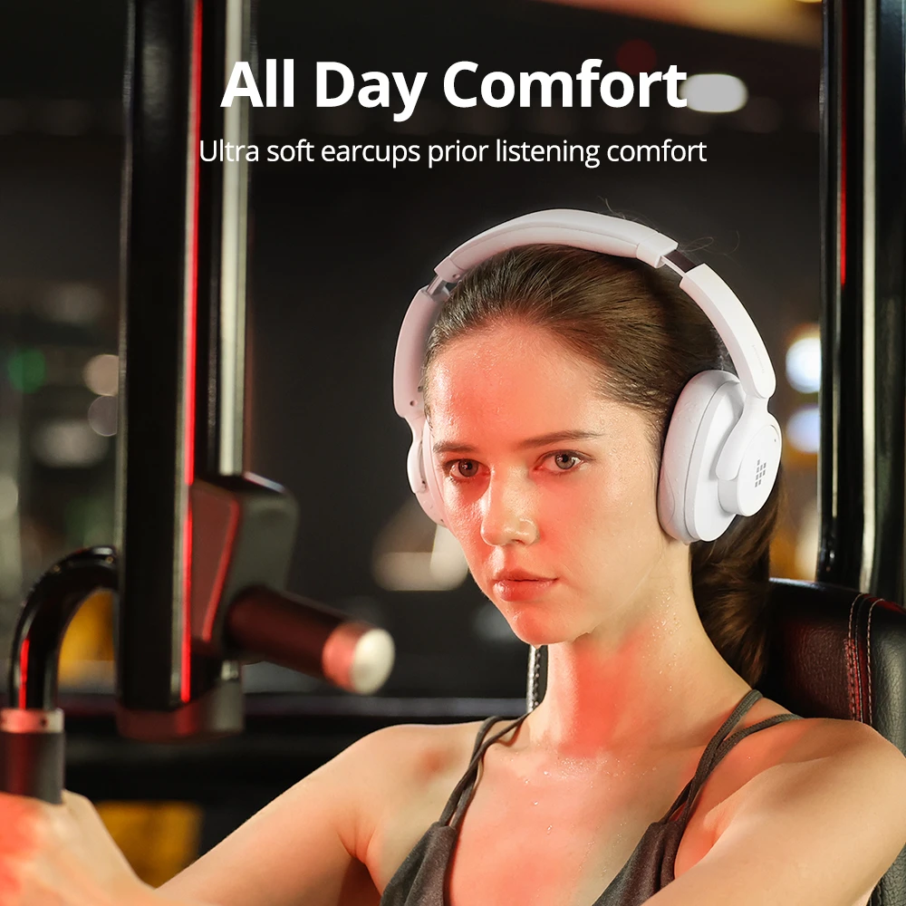 Căști ANC hibride Tronsmart SOUNFII Q20S, Bluetooth 5.3, anulare activă hibridă a zgomotului, timp de redare 60 de ore, sunet de înaltă rezoluție, căști pentru urechi pivotante la 90°, pereche cu 2 dispozitive, control al aplicației Tronsmart - alb