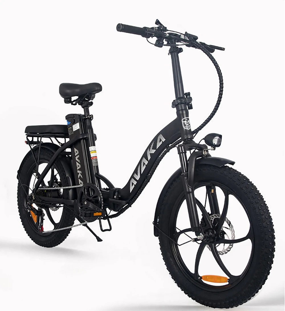 Vélo électrique pliable AVAKA BZ20 PLUS, pneus larges de 20 x 3 pouces, moteur sans balais de 500 W, vitesse maximale de 25 km/h, batterie 48 V 18,2 Ah, autonomie de 100 km, charge maximale de 120 kg, double frein à disque, transmission Shimano 7 vitesses, étanchéité IP54, écran LCD, roue monobloc - Noir