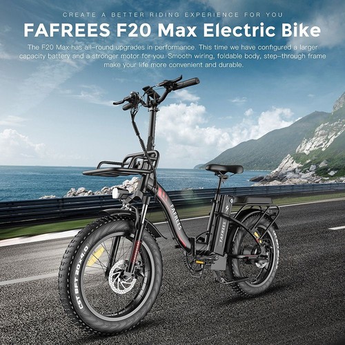 Vélo électrique Fafrees F20 Max, pneus larges 20 x 4 pouces, moteur sans balais 500 W, batterie Samsung 48 V 22,5 Ah, vitesse de 25 km/h, freins à disque avant et arrière, Shimano 7 vitesses - Bleu Aurora