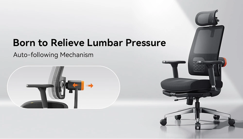 Chaise ergonomique NEWTRAL MagicH-BPro avec repose-pieds, appui-tête à suivi automatique du dossier, support lombaire adaptatif, accoudoir réglable, 4 positions de verrouillage - Noir