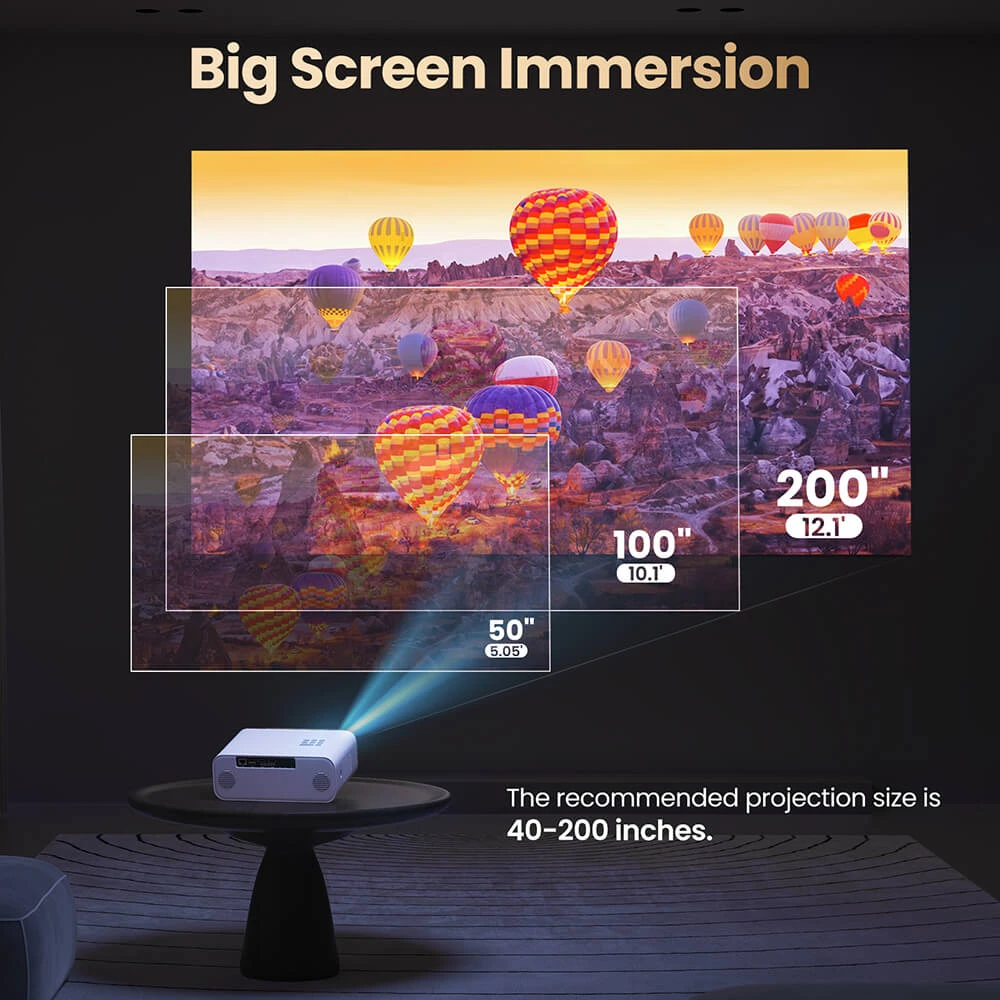 Projecteur Android Hunkstar P3 1000 ANSI, 1080P natif, décodage 4K, HDR10, correction automatique du trapèze et mise au point automatique, Android 9.0, Bluetooth 5.0, WiFi 6, 2 haut-parleurs 5 W