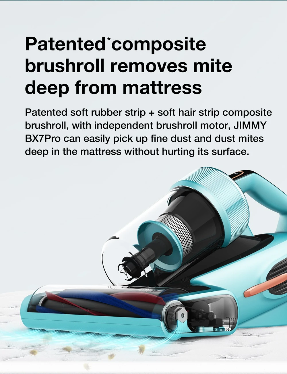 JIMMY BX7 Pro Anti-Mite Vacuum Cleaner 700W Powerful Motor UV-C Killing 99.99% Bacteria 60 Celsius Constant High-Temperature Intelligent Dust Recognition 3 Modes LED Display for Bed, Pet Hair, Sofa, Clothing US Plug - Blue