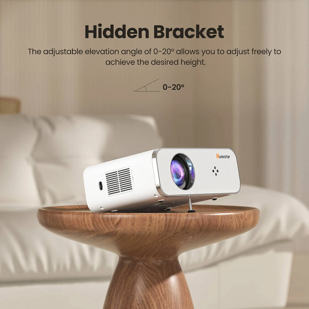 Projecteur Android Hunkstar P3 1000 ANSI, 1080P natif, décodage 4K, HDR10, correction automatique du trapèze et mise au point automatique, Android 9.0, Bluetooth 5.0, WiFi 6, 2 haut-parleurs 5 W
