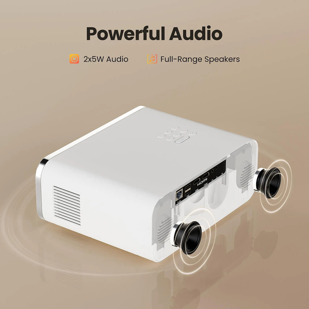 Projecteur Android Hunkstar P3 1000 ANSI, 1080P natif, décodage 4K, HDR10, correction automatique du trapèze et mise au point automatique, Android 9.0, Bluetooth 5.0, WiFi 6, 2 haut-parleurs 5 W
