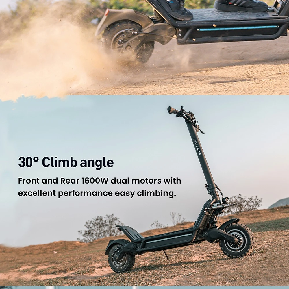 JOYOR E8-S 11-tums terrängskoter med elektrisk motor, 1600W*2, dubbelmotor, 72V 35Ah litiumbatteri, maxhastighet 80 km/h, räckvidd 80–100 km, hydrauliska bromsar – svart