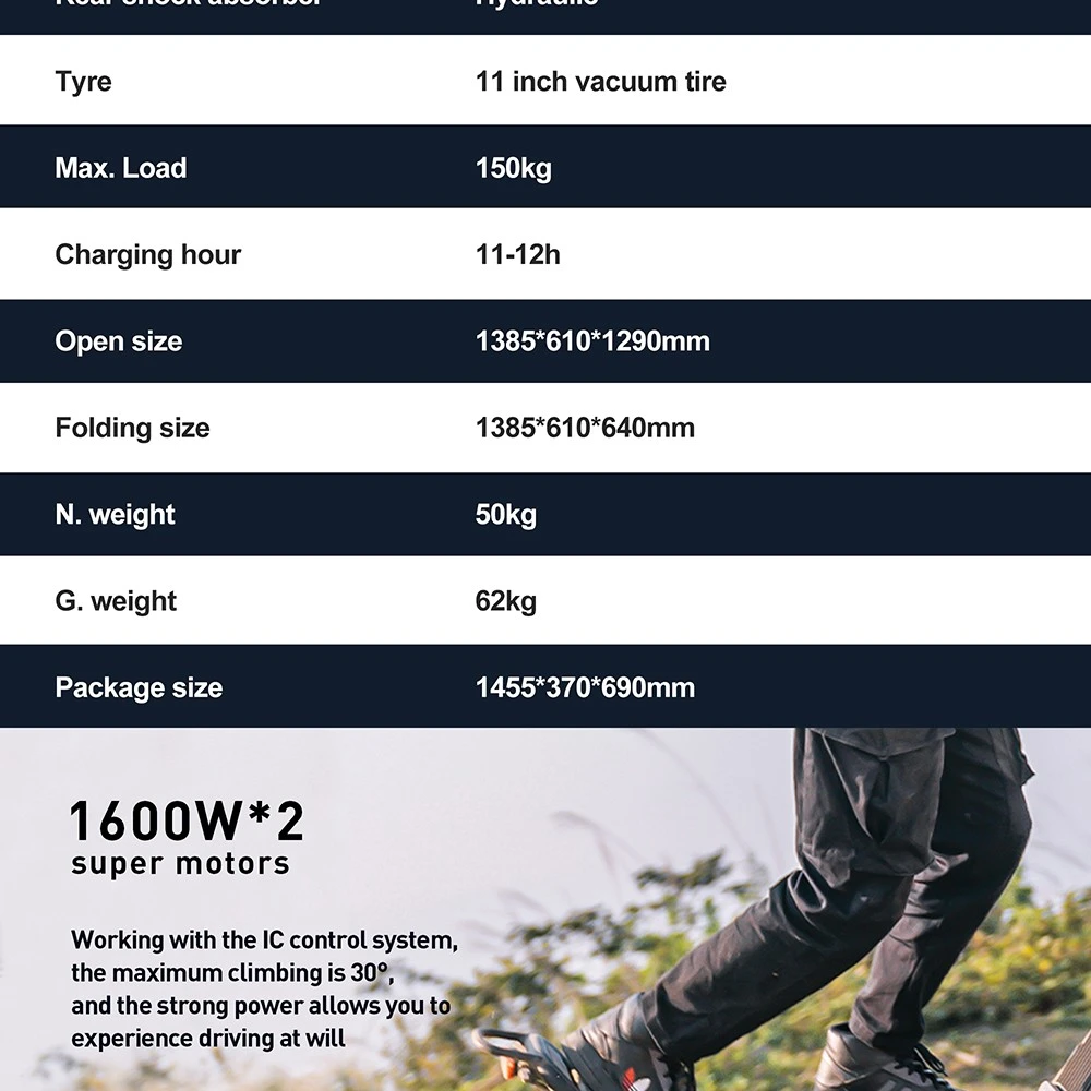 JOYOR E8-S 11-tums terrängskoter med elektrisk motor, 1600W*2, dubbelmotor, 72V 35Ah litiumbatteri, maxhastighet 80 km/h, räckvidd 80–100 km, hydrauliska bromsar – svart