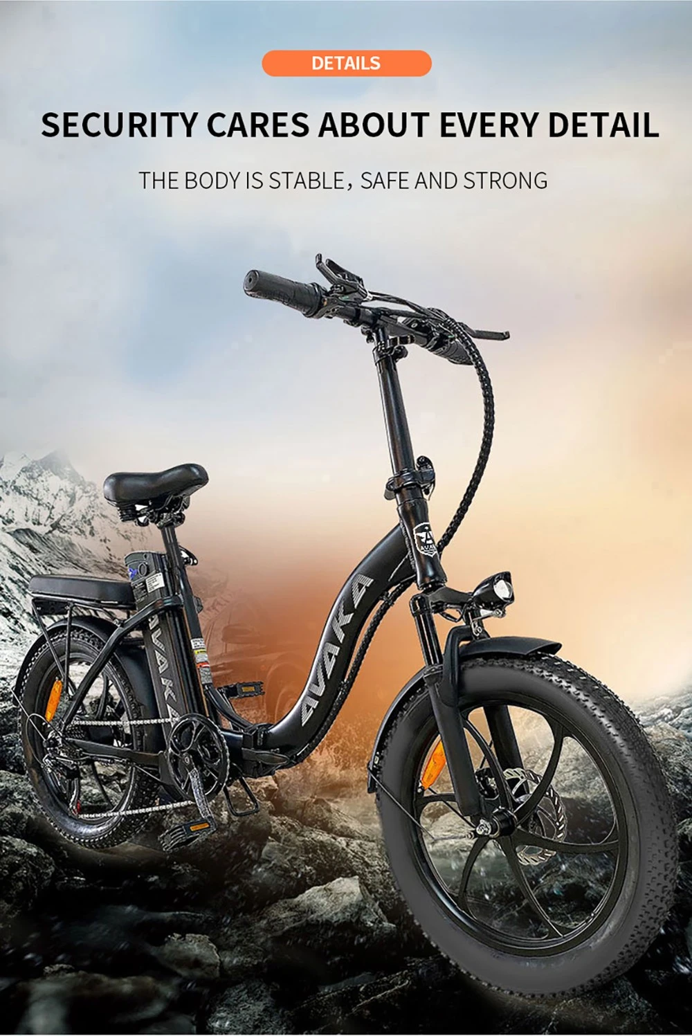 Vélo électrique pliable AVAKA BZ20 PLUS, pneus larges de 20 x 3 pouces, moteur sans balais de 500 W, vitesse maximale de 25 km/h, batterie 48 V 18,2 Ah, autonomie de 100 km, charge maximale de 120 kg, double frein à disque, transmission Shimano 7 vitesses, étanchéité IP54, écran LCD, roue monobloc - Noir