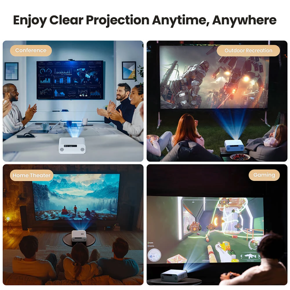Projecteur Android Hunkstar P3 1000 ANSI, 1080P natif, décodage 4K, HDR10, correction automatique du trapèze et mise au point automatique, Android 9.0, Bluetooth 5.0, WiFi 6, 2 haut-parleurs 5 W