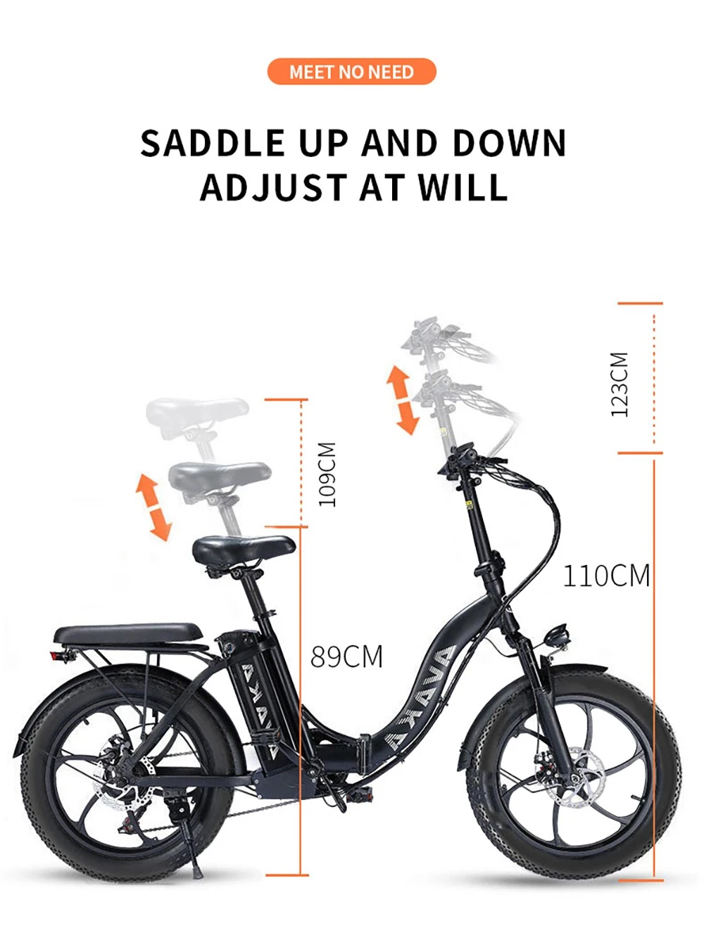 Vélo électrique pliable AVAKA BZ20 PLUS, pneus larges de 20 x 3 pouces, moteur sans balais de 500 W, vitesse maximale de 25 km/h, batterie 48 V 18,2 Ah, autonomie de 100 km, charge maximale de 120 kg, double frein à disque, transmission Shimano 7 vitesses, étanchéité IP54, écran LCD, roue monobloc - Noir