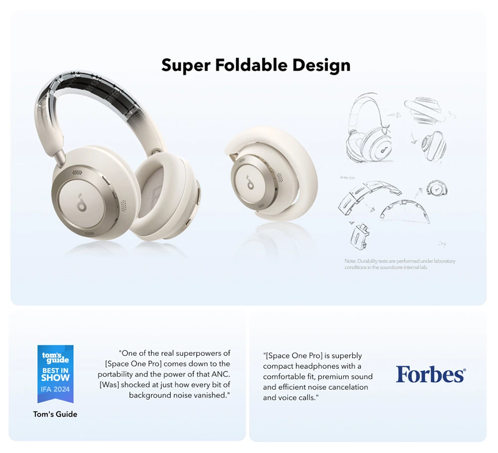 Ακουστικά Anker Soundcore Space One Pro, Adaptive ANC, 40 ώρες αναπαραγωγής (ANC ενεργοποιημένο), ασύρματος ήχος υψηλής ανάλυσης, εξαιρετικά γρήγορη φόρτιση - Λευκό